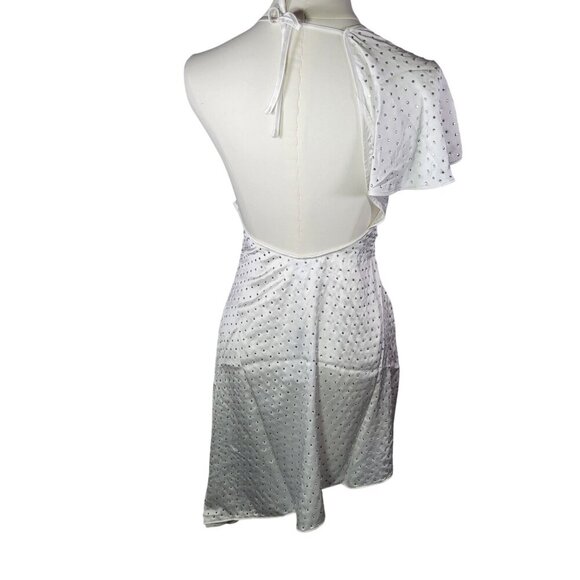 WeWoreWhat White Bridal Wedding Crystal Rhinestone Halter Mini Dress Size 0 - Picture 4 of 10